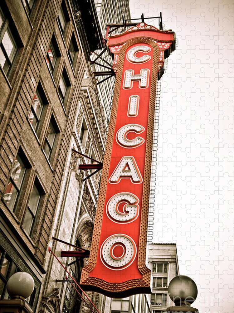 Chicago Jigsaw Puzzle featuring the photograph Chicago Theater Sign Marquee by Paul Velgos