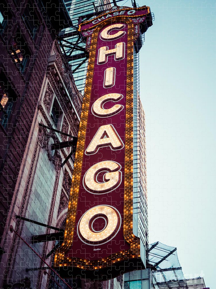 America Jigsaw Puzzle featuring the photograph Chicago Theatre Marquee Sign Vintage by Paul Velgos