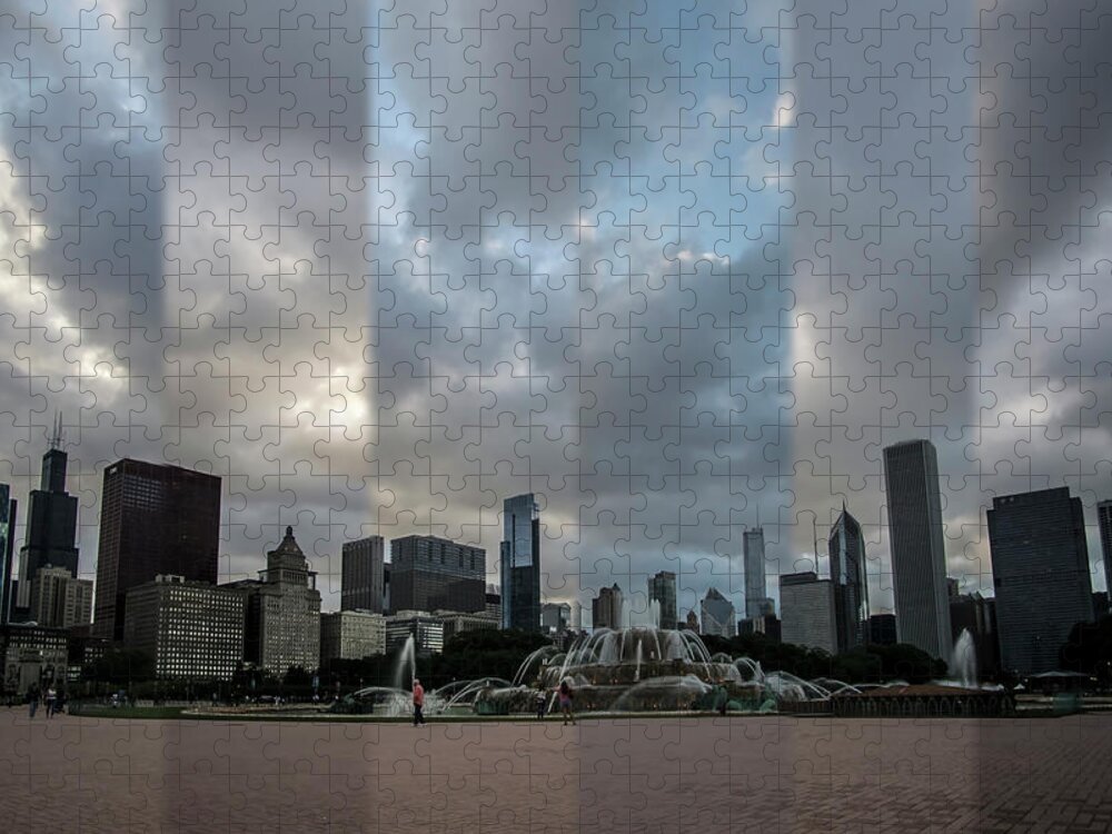 Chicago Jigsaw Puzzle featuring the photograph Chicago's Buckingham Fountain Time Slice Photo by Sven Brogren