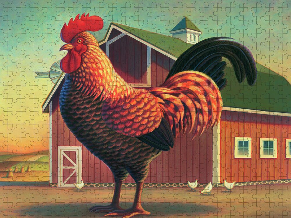 Rooster Jigsaw Puzzle featuring the painting Barnyard by Robin Moline