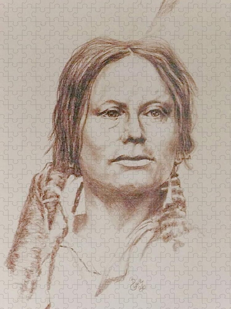 Native Jigsaw Puzzle featuring the drawing Chief Gall by Barbara Keith