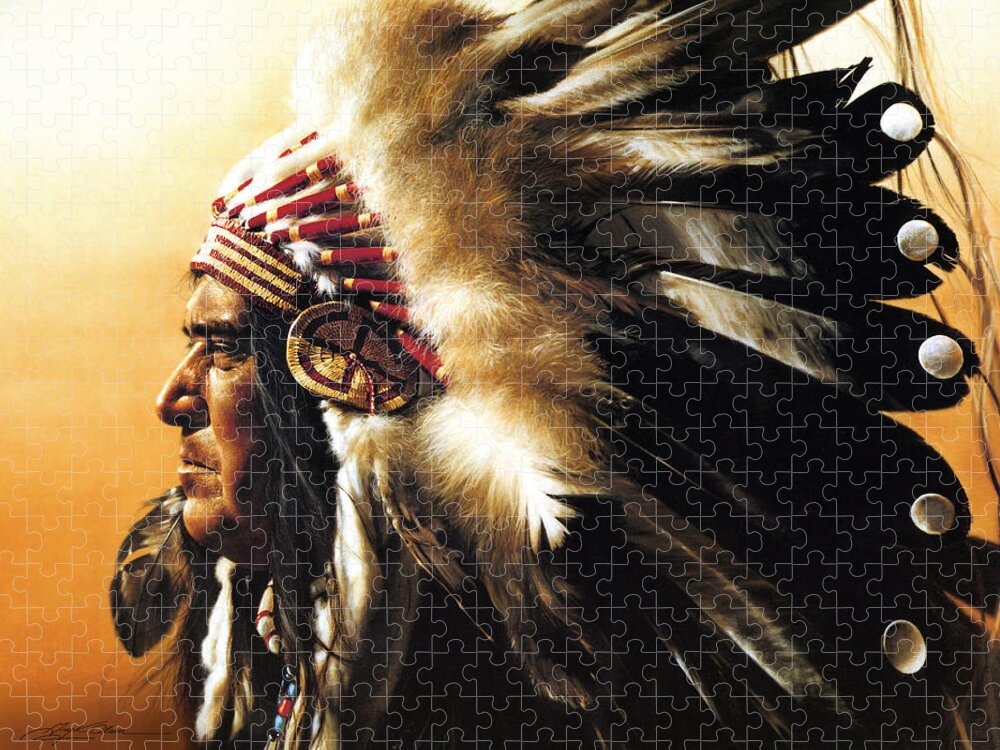 Native American Jigsaw Puzzle featuring the painting Chief by Greg Olsen