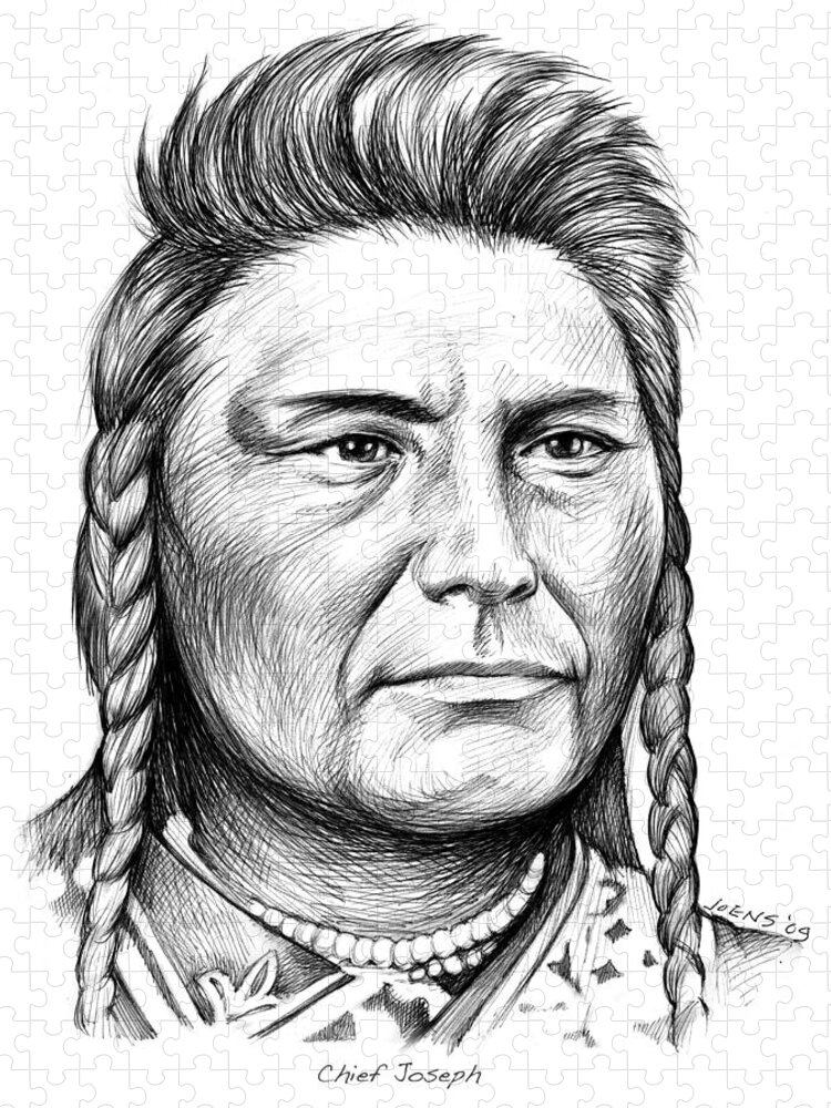 Chief Joseph Puzzle featuring the drawing Chief Joseph by Greg Joens