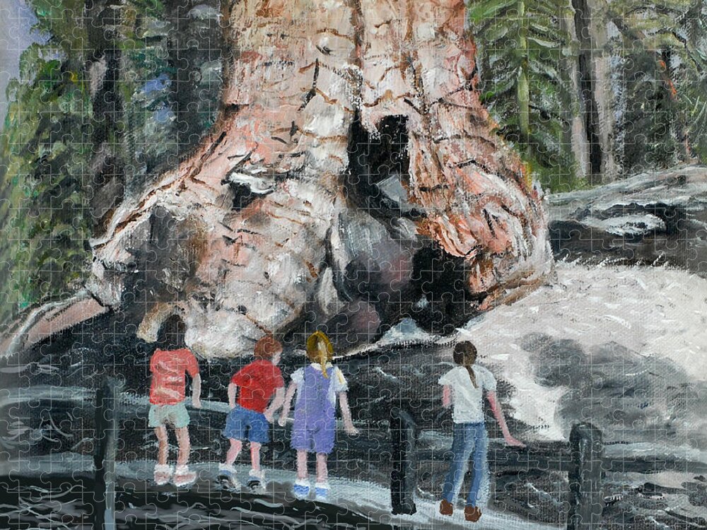 Children Jigsaw Puzzle featuring the painting Children at Sequoia National Park by Quwatha Valentine
