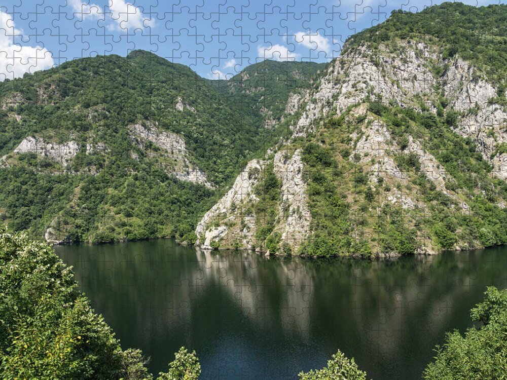 Georgia Mizuleva Jigsaw Puzzle featuring the photograph Chillax - Peaceful Lake Hugged by Mountains by Georgia Mizuleva