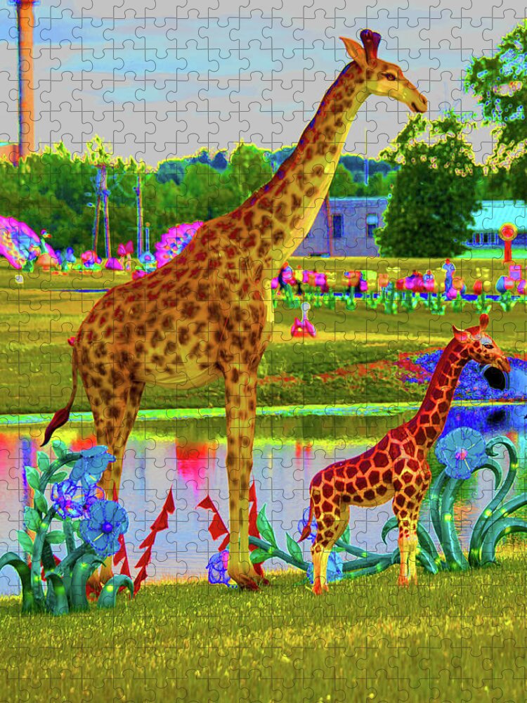 New York State Chinese Lantern Festival Jigsaw Puzzle featuring the digital art Chinese Giraffe by David Stasiak