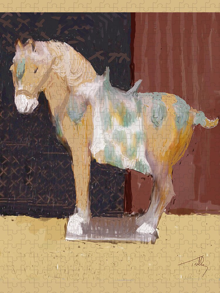 Horse Jigsaw Puzzle featuring the painting Chinese Horse by Thomas Tribby