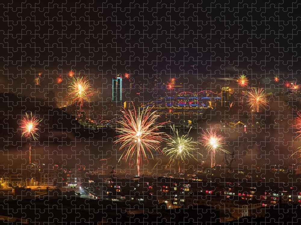 Fireworks Jigsaw Puzzle featuring the photograph Chinese New Year Fireworks 2018 I by William Dickman