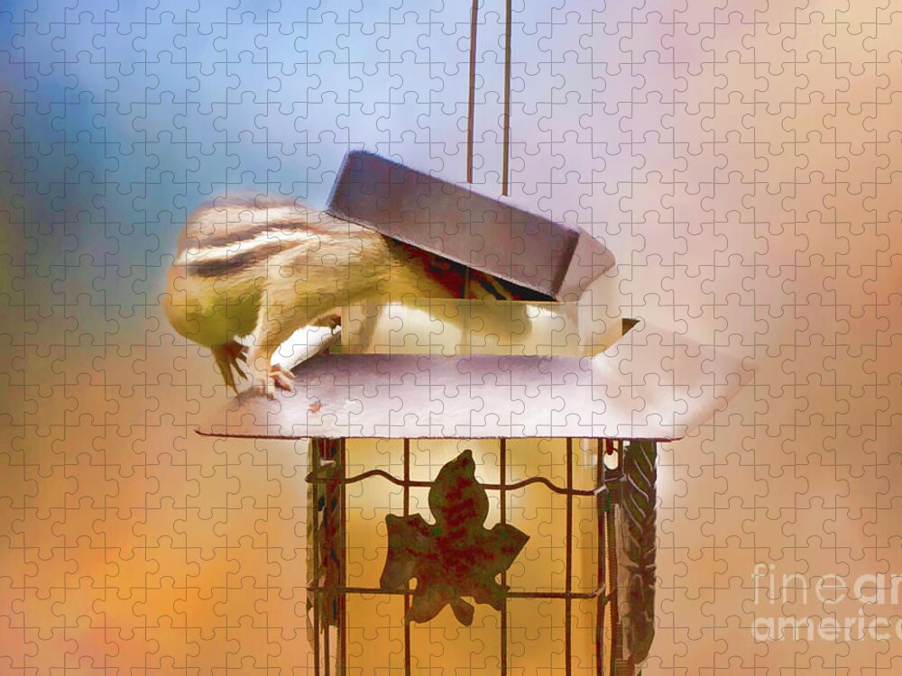 Chipmunk Jigsaw Puzzle featuring the photograph Chipmunk at the Feeder 2 Nursery triptych by Eleanor Abramson