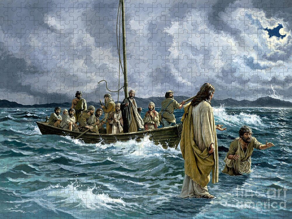 Christ Jigsaw Puzzle featuring the painting Christ walking on the Sea of Galilee by English School
