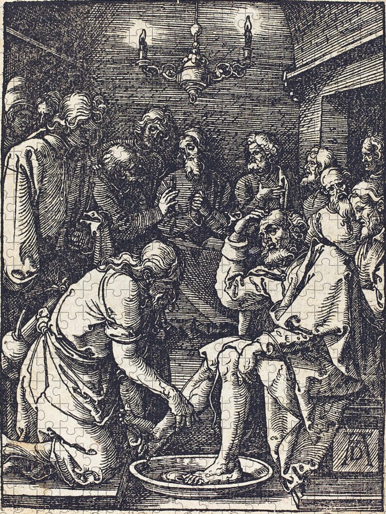 Durer Jigsaw Puzzle featuring the drawing Christ Washing the Feet of the Disciples by Albrecht Durer