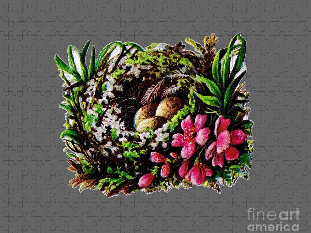Christmas Birds Nest Painting Jigsaw Puzzle featuring the painting Christmas birds nest painting by Vintage Collectables