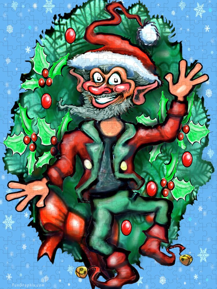 Christmas Jigsaw Puzzle featuring the digital art Christmas Elf by Kevin Middleton