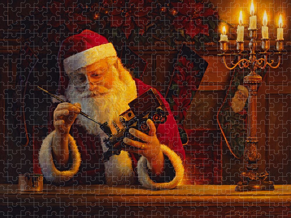 Christmas Puzzle featuring the painting Christmas Eve Touch Up by Greg Olsen