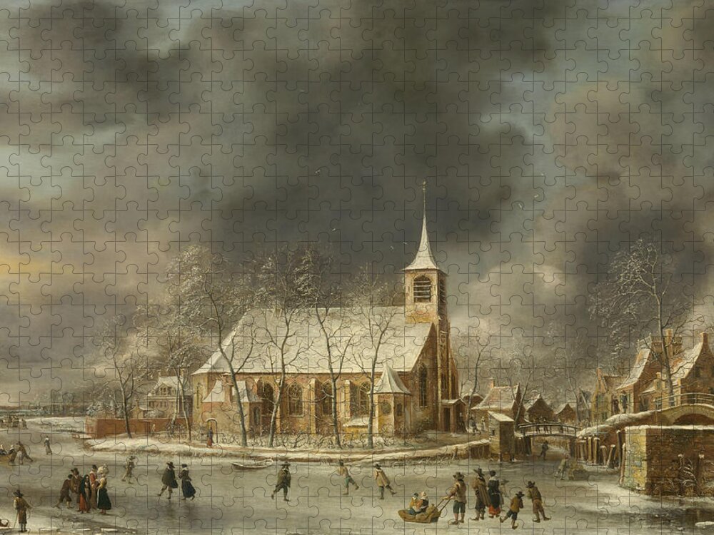 Old Masters Jigsaw Puzzle featuring the painting Church of Sloten by Jan Abrahamsz Beerstraten