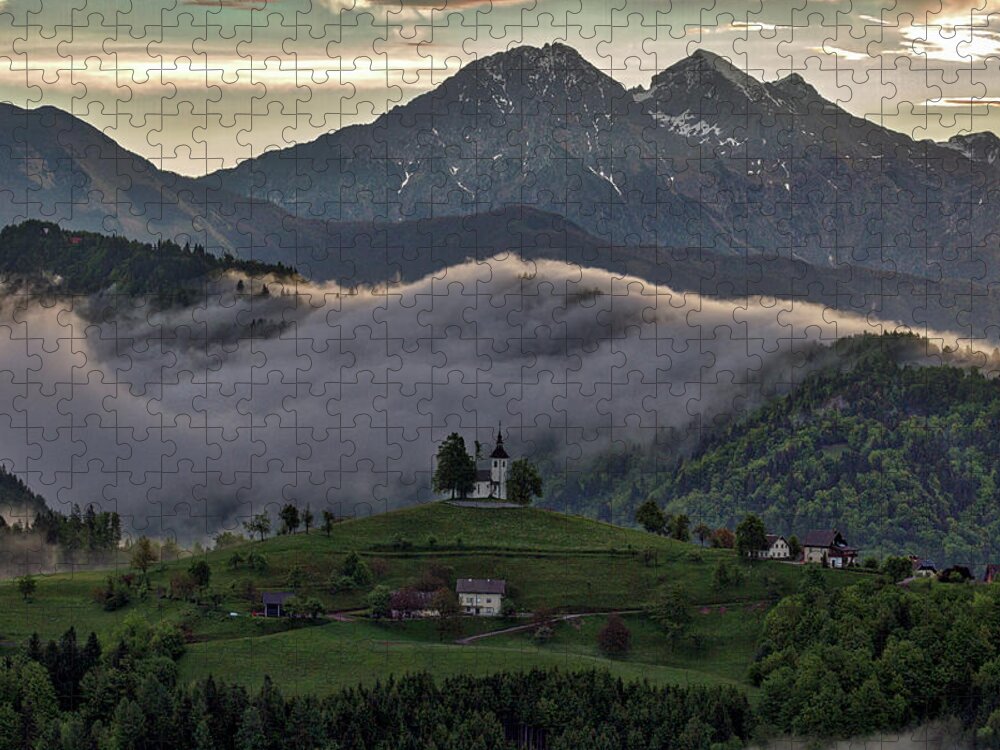Slovenia Jigsaw Puzzle featuring the photograph Church on a Hillside - Slovenia by Stuart Litoff