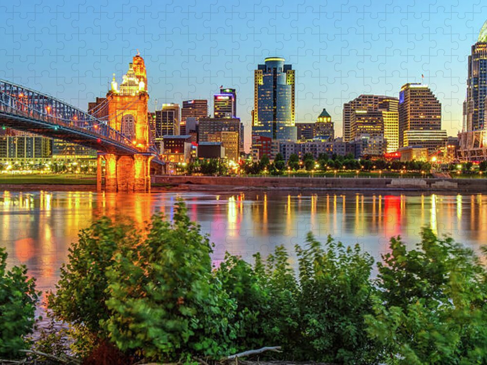 America Jigsaw Puzzle featuring the photograph Cincinnati Ohio Downtown Skyline Panoramic Print - Color by Gregory Ballos