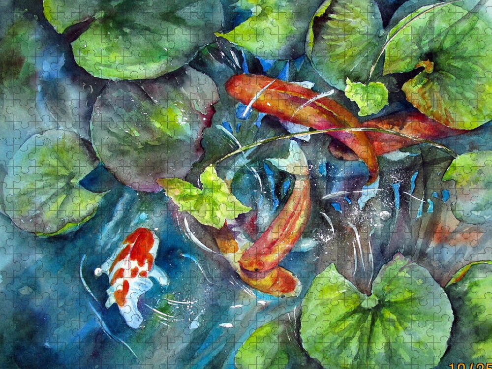 Koi Jigsaw Puzzle featuring the painting Circle of Koi by Mary McCullah