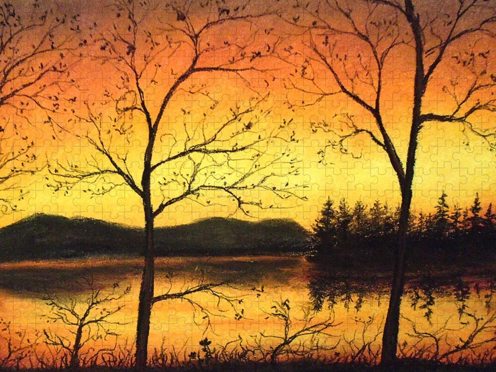Yellow Sunset Jigsaw Puzzle featuring the painting Citrus Nights by Jen Shearer