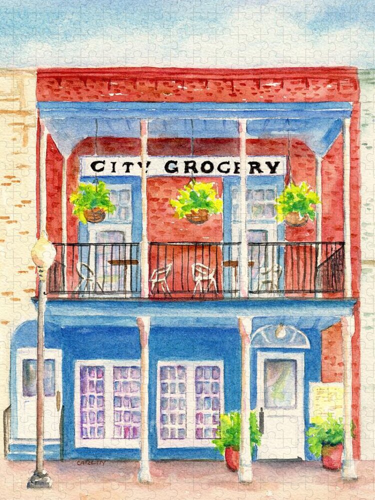 City Grocery Jigsaw Puzzle featuring the painting City Grocery Oxford Mississippi by Carlin Blahnik CarlinArtWatercolor