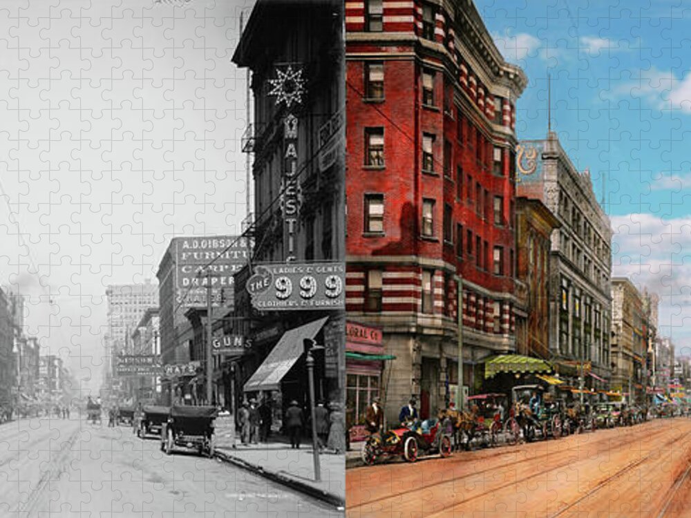 Memphis Jigsaw Puzzle featuring the photograph City - Memphis TN - Main Street Mall 1909 - Side by Side by Mike Savad