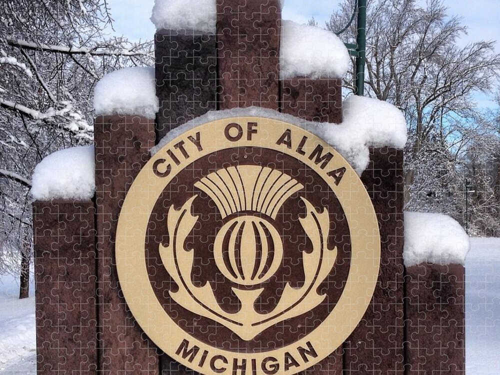 Alma Jigsaw Puzzle featuring the photograph City of Alma Michigan Snow by Chris Brown
