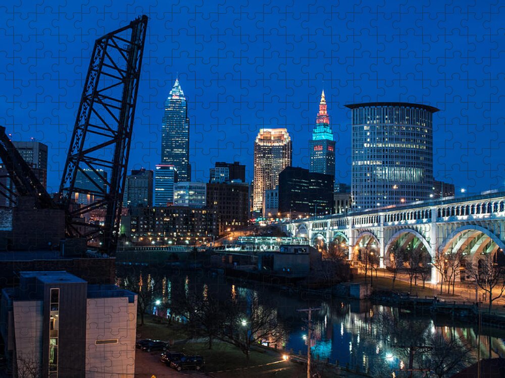 Cleveland Jigsaw Puzzle featuring the photograph City of Bridges by Stewart Helberg
