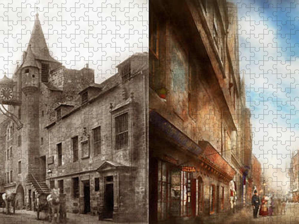 Edinburgh Jigsaw Puzzle featuring the photograph City - Scotland - Tolbooth operator 1865 - Side by Side by Mike Savad