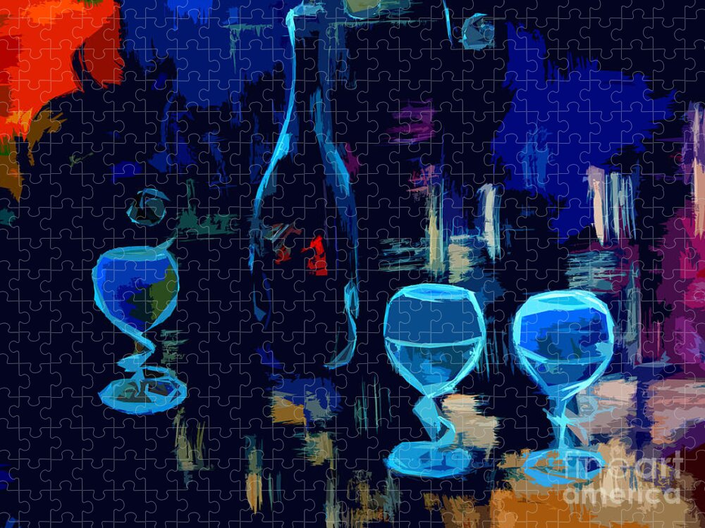 Cityscape Jigsaw Puzzle featuring the painting Cityscape Wine Pop Art by Lisa Kaiser