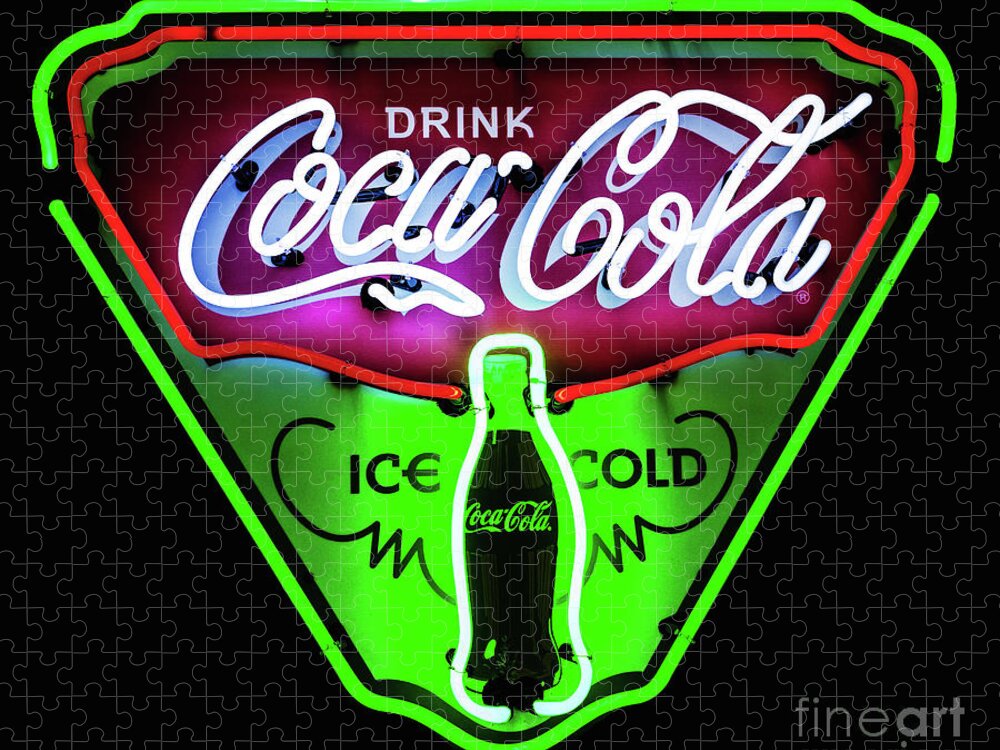 Vintage Neon Sign Jigsaw Puzzle featuring the photograph Classic Coca-Cola Neon Sign by M G Whittingham
