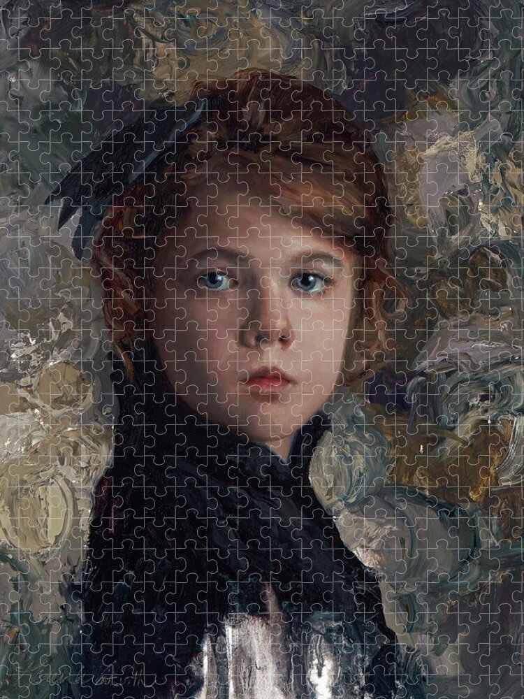 Portrait Of Girl Jigsaw Puzzle featuring the painting Classical Portrait of Young Girl in Victorian Dress by K Whitworth