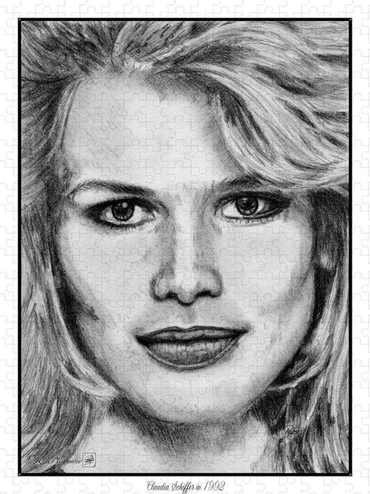 Claudia Schiffer Jigsaw Puzzle featuring the drawing Claudia Schiffer in 1992 by J McCombie
