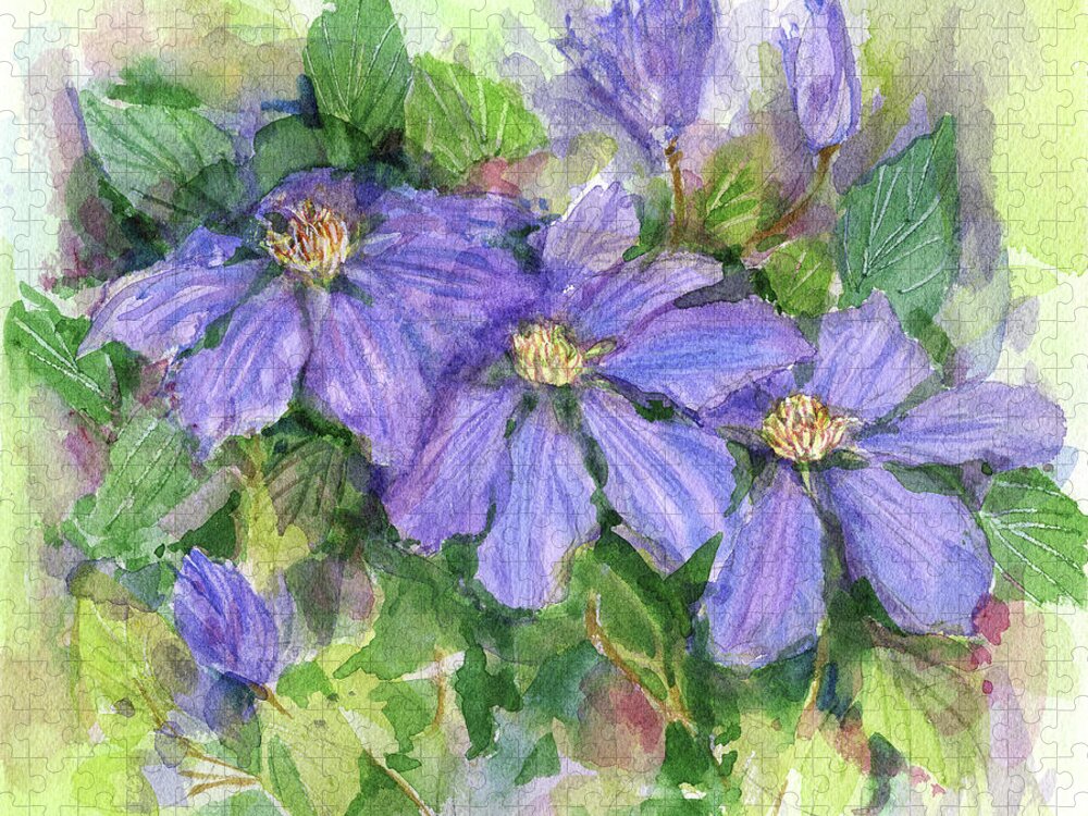 Clematis Jigsaw Puzzle featuring the painting Clematis by Garden Gate