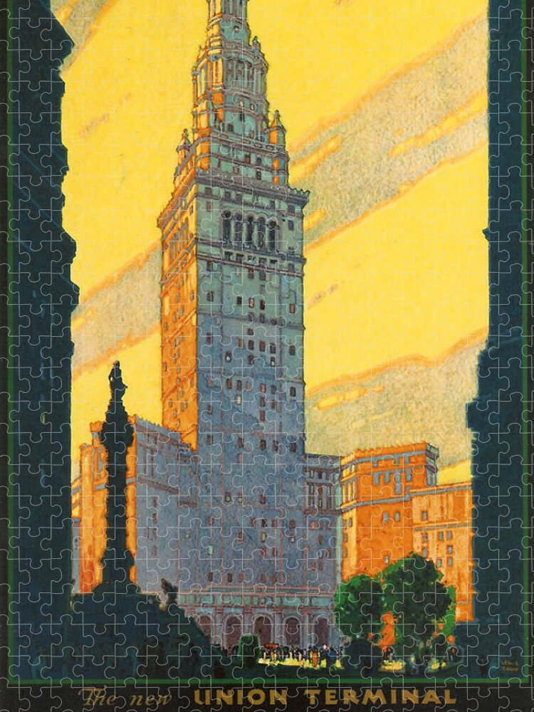 Cleveland Jigsaw Puzzle featuring the digital art Cleveland - Vintage Travel by Georgia Clare