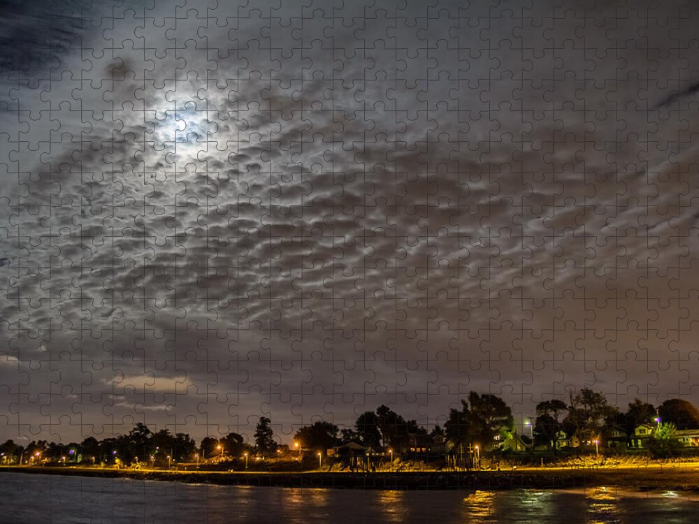 Laurence Harbor Jigsaw Puzzle featuring the photograph Cloud covered moon by SAURAVphoto Online Store
