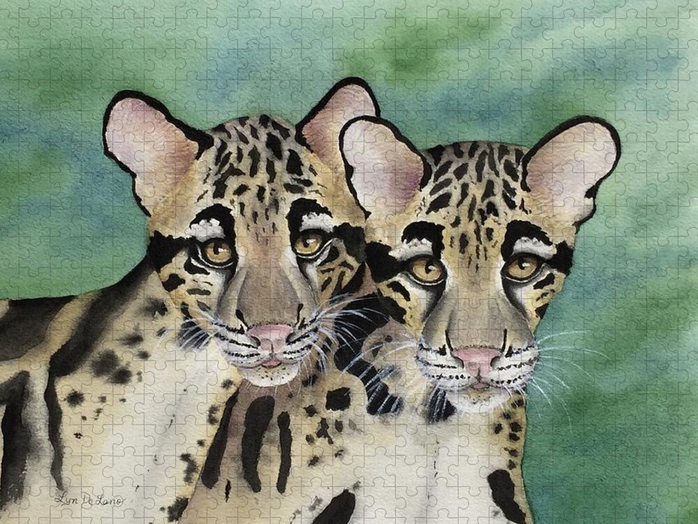 Clouded Leopards Jigsaw Puzzle featuring the painting Clouded Leopards by Lyn DeLano