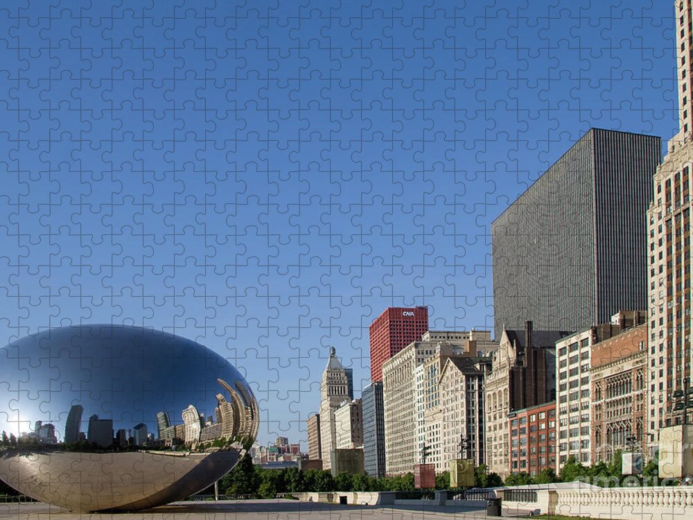 Bean Jigsaw Puzzle featuring the photograph Cloudgate Reflects Michigan Avenue by David Levin