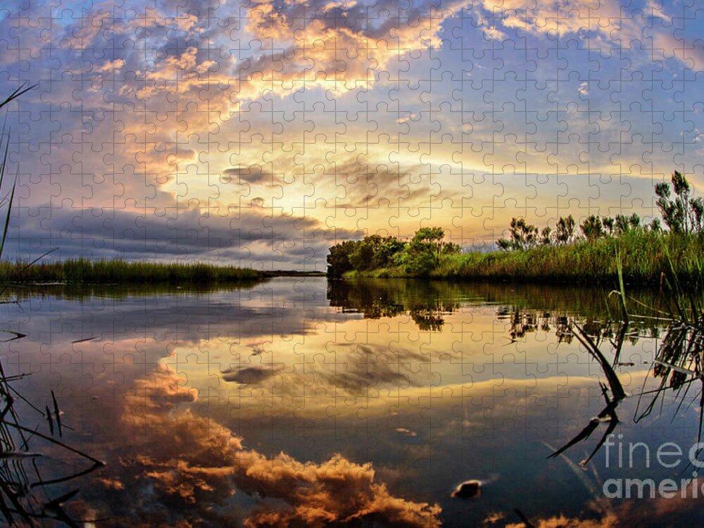 Sunset Jigsaw Puzzle featuring the photograph Clouds Reflections by DJA Images