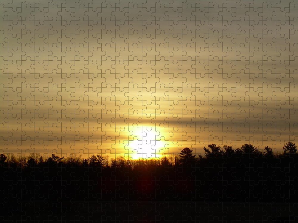 Clouds Jigsaw Puzzle featuring the photograph Cloudy Golden Sky at Dawn by Kent Lorentzen