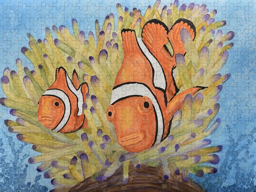 Linda Brody Jigsaw Puzzle featuring the painting Clownfish by Linda Brody