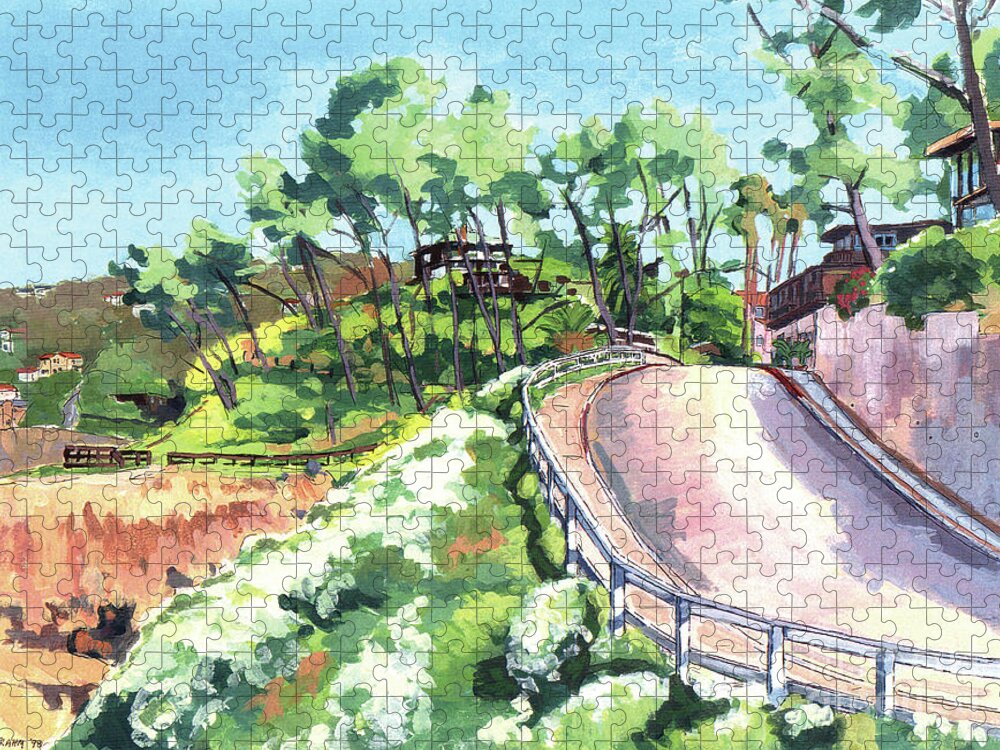 La Jolla Jigsaw Puzzle featuring the painting Coast Blvd Cave Street La Jolla San Diego California by Paul Strahm