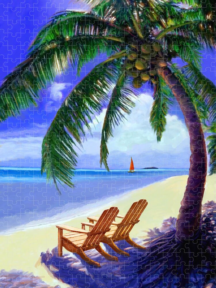 Beach Scene Jigsaw Puzzle featuring the painting Coconut Palm by David Van Hulst