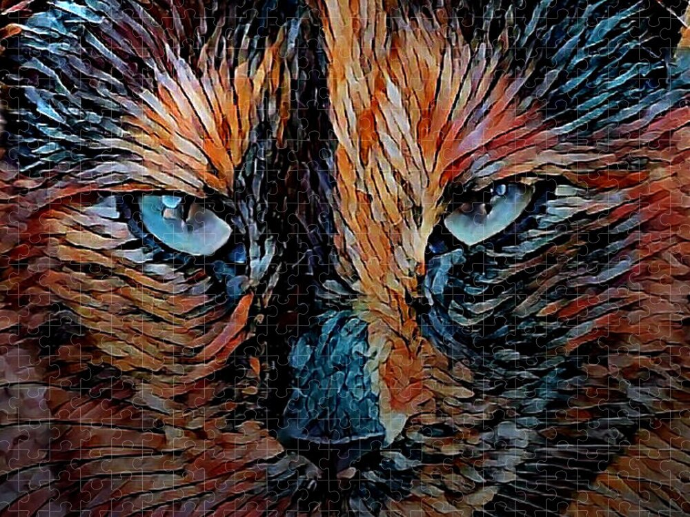 Digital Art Jigsaw Puzzle featuring the digital art Coconut the Feral Cat by Artful Oasis