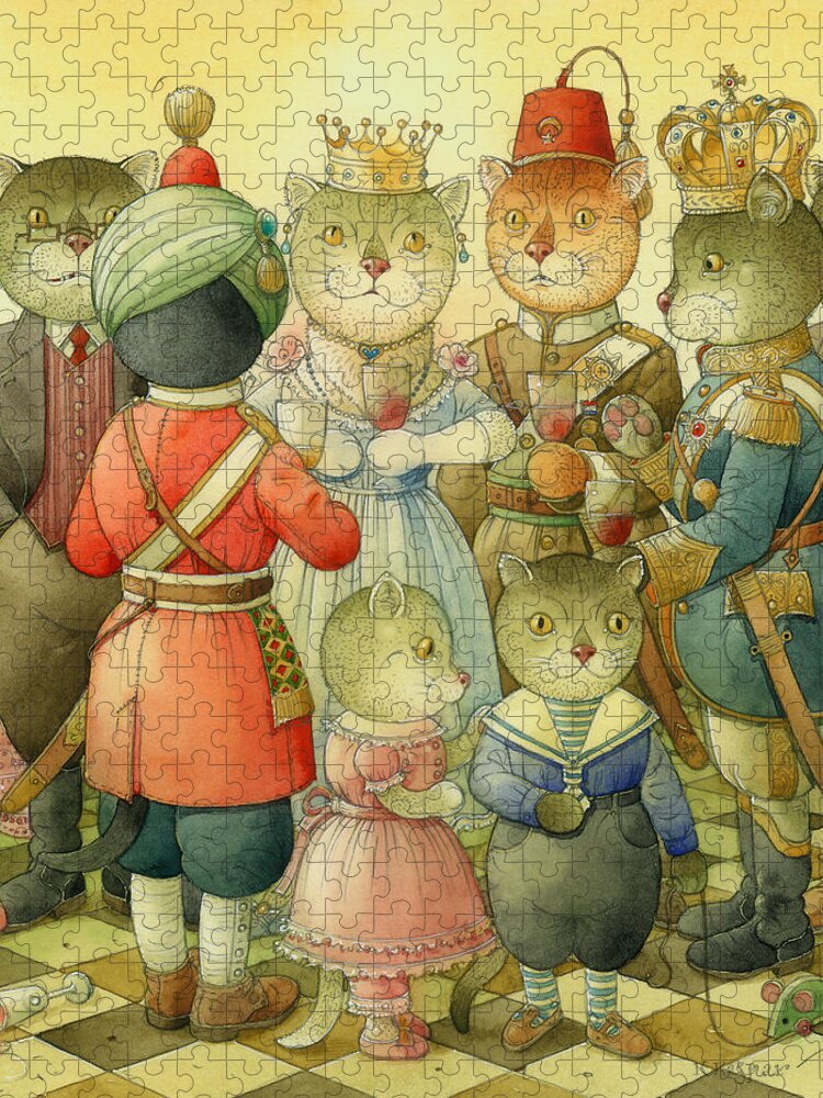 Cats Jigsaw Puzzle featuring the painting Coctail Party by Kestutis Kasparavicius