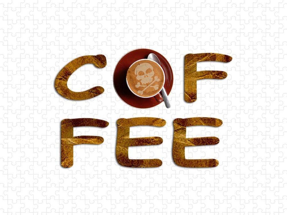 Coffee Typography Jigsaw Puzzle featuring the painting Coffee Funny Typography by Georgeta Blanaru