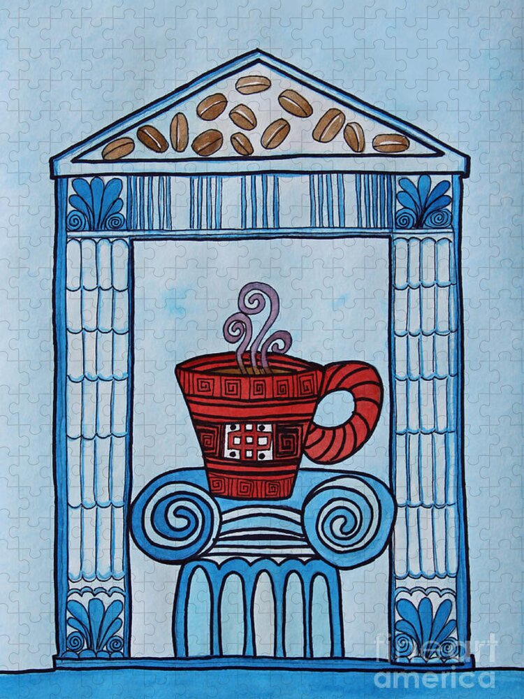 Coffee Palace Blue A Pen & Ink Watercolor Painting By Norma Appleton Jigsaw Puzzle featuring the painting Coffee Palace Blue by Norma Appleton