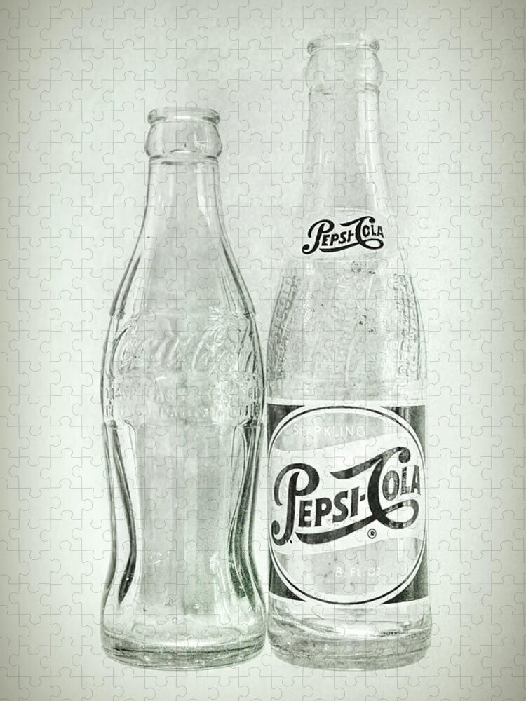 Terry D Photography Jigsaw Puzzle featuring the photograph Coke or Pepsi Black and White by Terry DeLuco