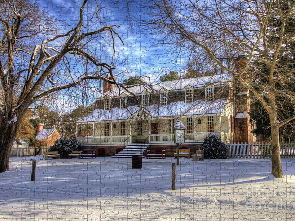 Christina Campbell's Tavern Jigsaw Puzzle featuring the photograph Blue Sky Over Christina Campbell Tavern Colonial Williamsburg by Karen Jorstad