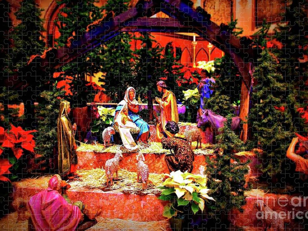Christmas Jigsaw Puzzle featuring the photograph Color Vibe Nativity - No Border by Frank J Casella