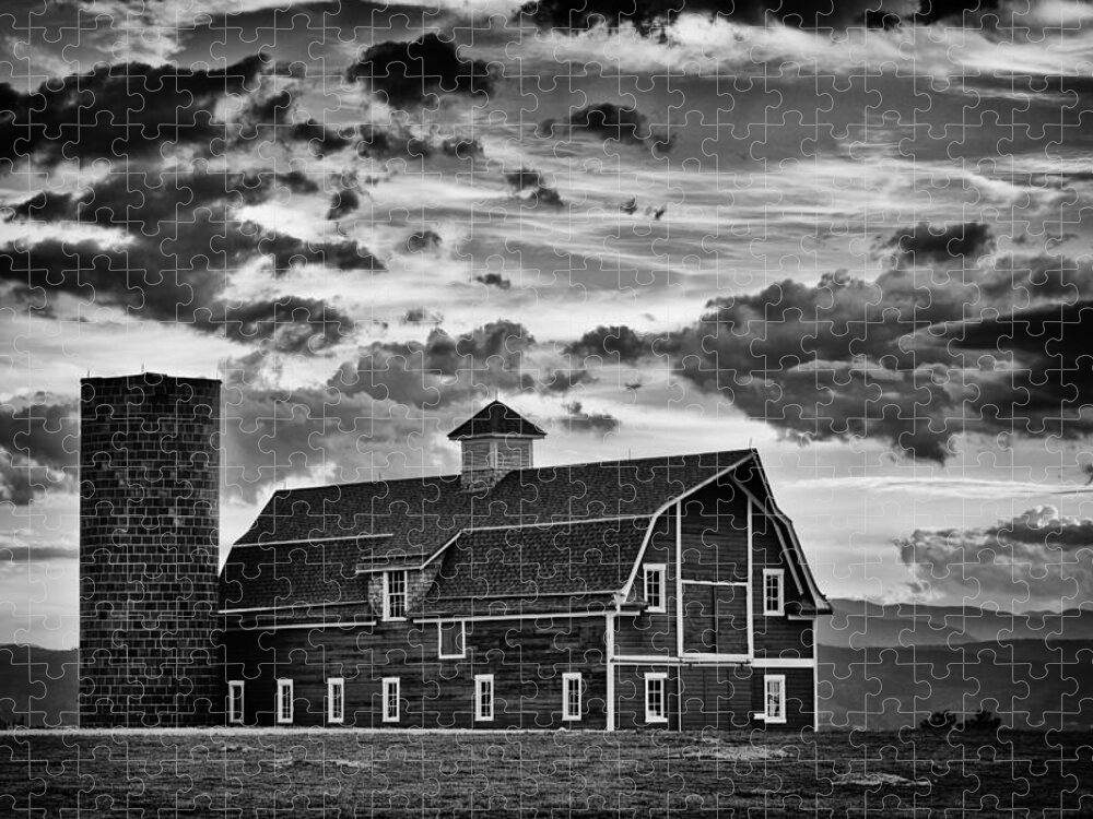 Black And White Jigsaw Puzzle featuring the photograph Colorado Barn Monochrome by Darren White
